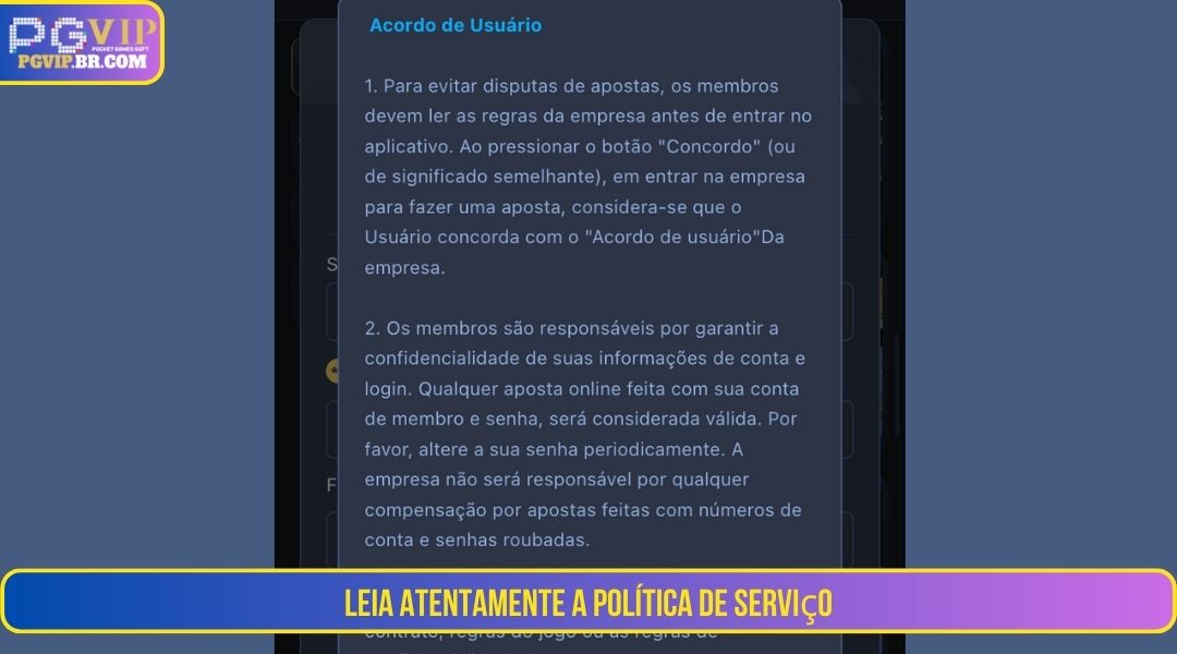 Leia atentamente a política de serviço